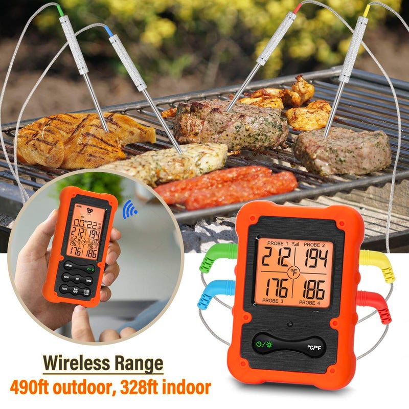 VAUNO Grill Smoker BBQ Cooking Food Thermometer Oven Safe - Digital Wireless Meat Thermometer for Grilling Smoking with 4 Probes - Kitchen Baking Steak Turkey Candy Thermometers, not for Medical Purposes - Image 4